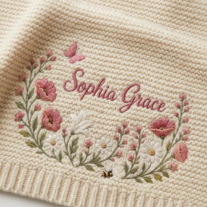 Personalized Embroidery Wildflower Baby Blanket Name