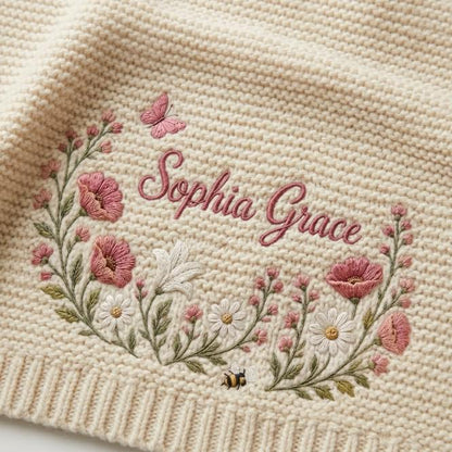 Personalized Embroidery Wildflower Baby Blanket Name