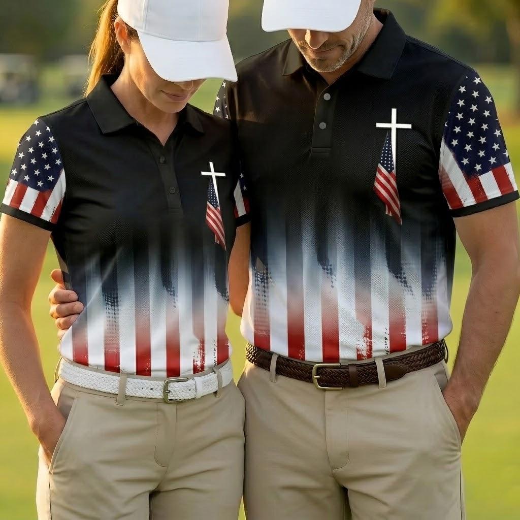 USA Patriotic Christian Eagle Golf Polo Shirt, 4th of July Shirt