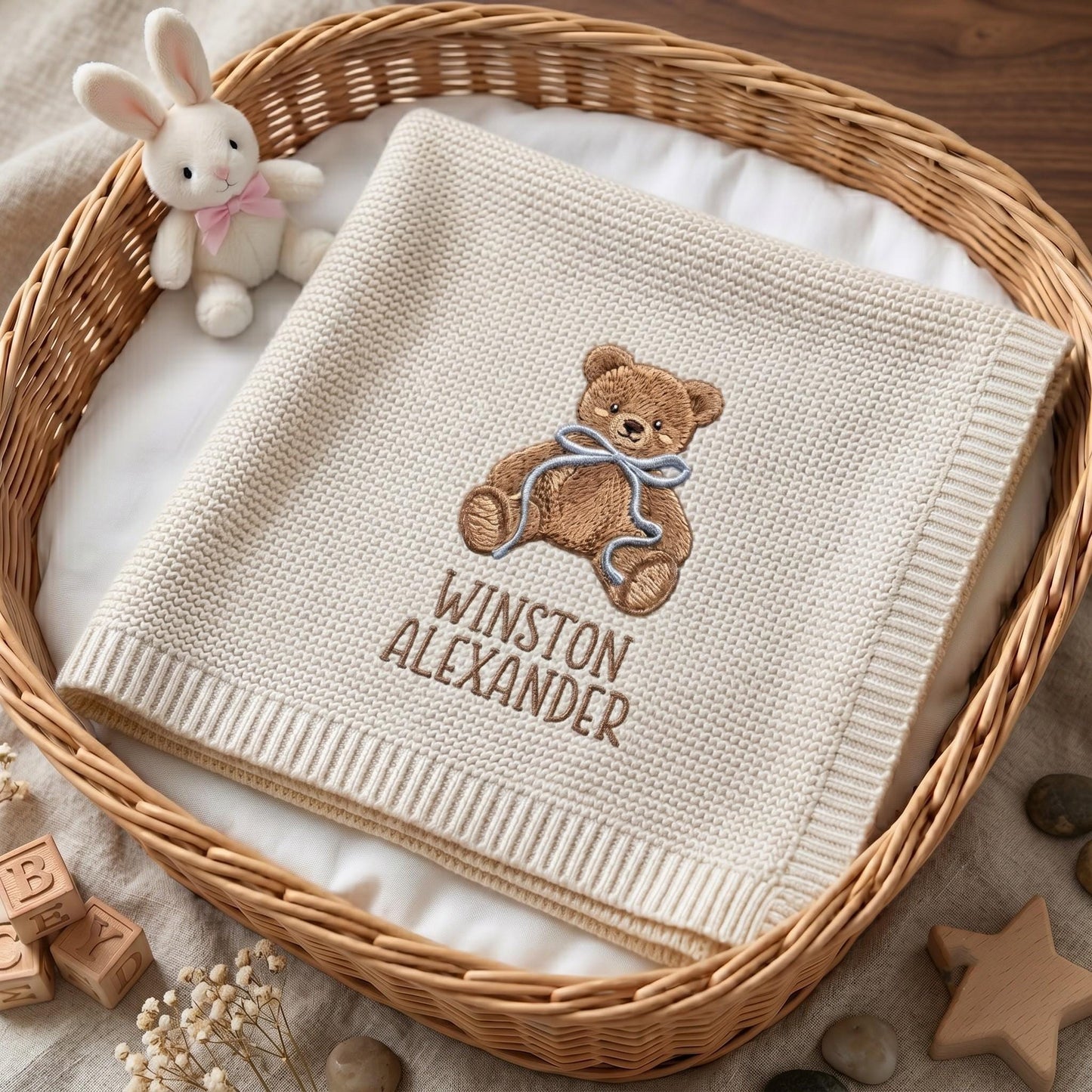 Personalized Embroidered Teddy Bear Baby Blanket