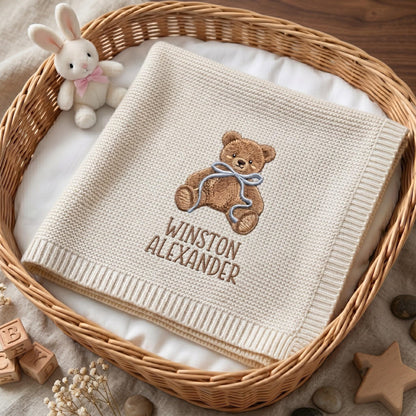 Personalized Embroidered Teddy Bear Baby Blanket