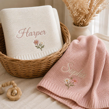Personalized Embroidery Baby Blanket Flower Custom Name