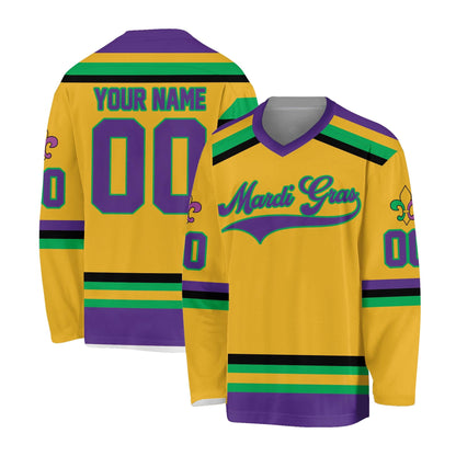 Personalized Mardi Gras Hockey Jersey, Custom Name Mardi Gras Hockey Jersey