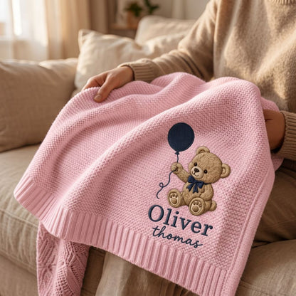 Personalized Teddy Bear Embroidered Baby Blanket