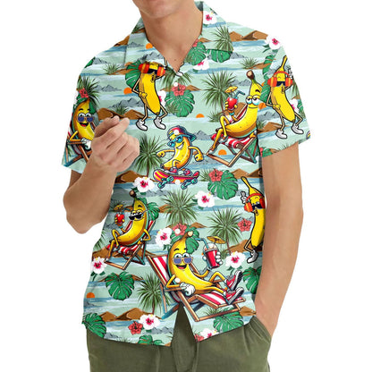 Banana Hawaiian Shirt for Men Women Youth, Tropical Banana Button Down Short Sleeve Shirt