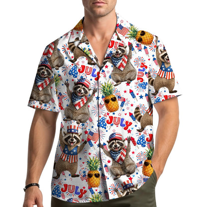Raccoon & Pineapple Hawaiian Shirt, Patriotic USA Button Up Shirt