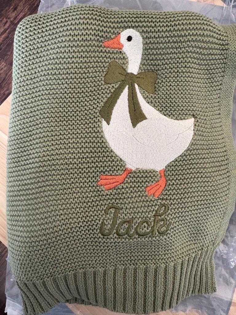 Custom Goose Baby Embroidery Blanket with Name