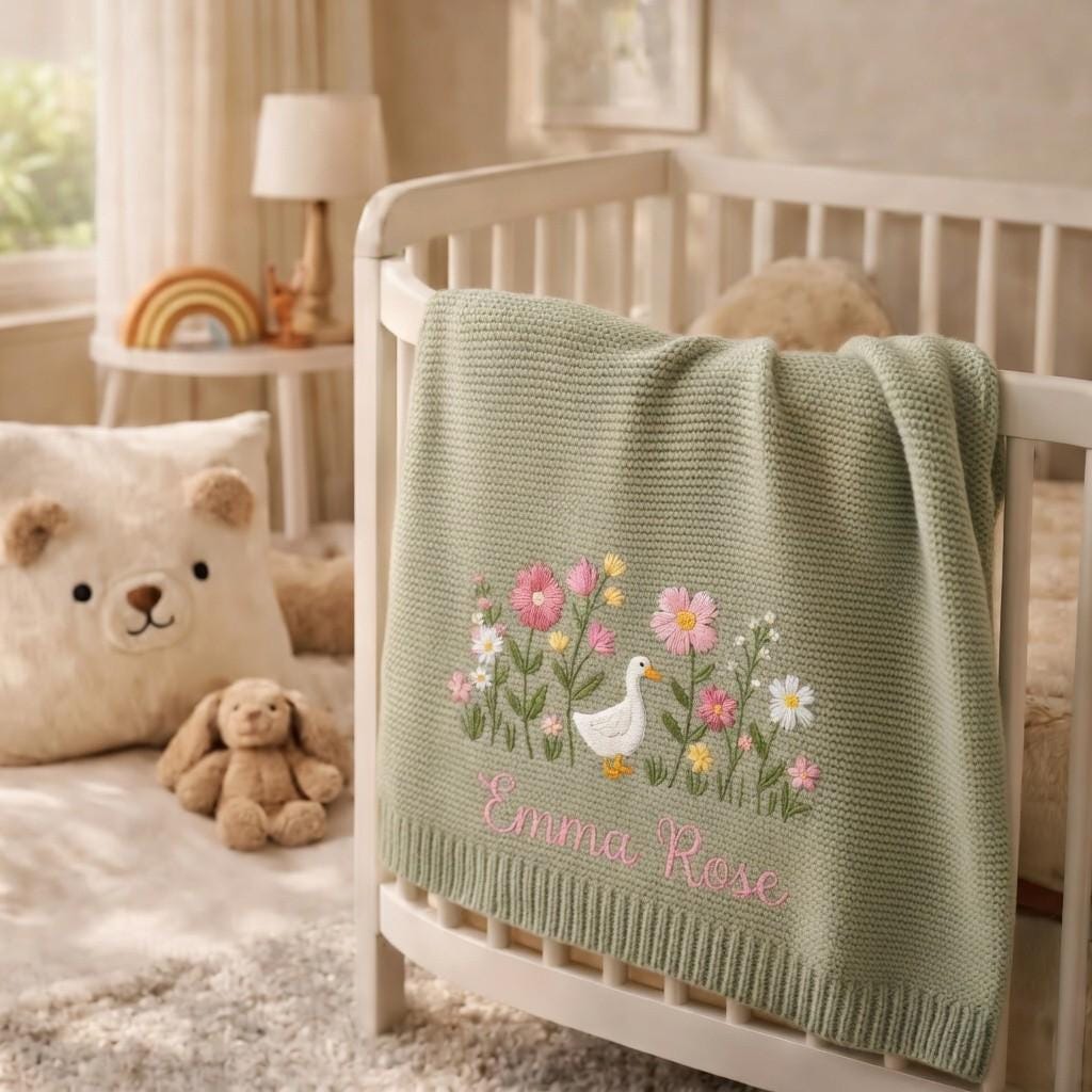 Personalized Embroidered Goose Floral Baby Blanket