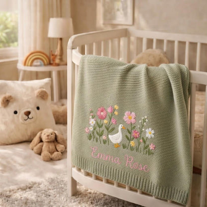 Personalized Embroidered Goose Floral Baby Blanket