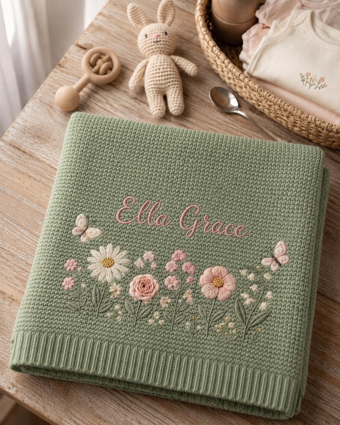 Personalized Floral Embroidered Baby Blanket