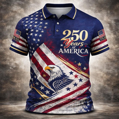 USA 250th Anniversary Couple Polo Shirt, American Flag 1776–2026 Patriotic Polo