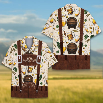 Oktoberfest Beer Hawaiian Shirt for Men Women, Funny Lederhosen Costume Shirt