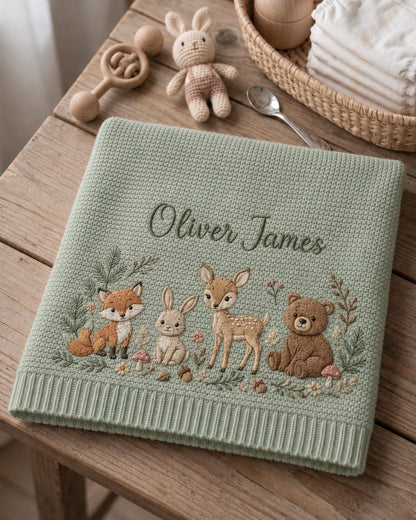 Personalized Woodland Embroidered Baby Blanket