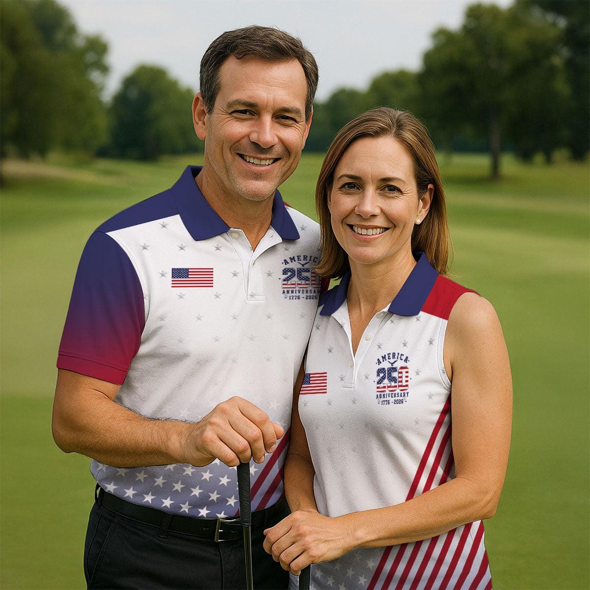 America 250th Anniversary Golf Polo Shirt, Patriotic USA Flag Golf Shirt