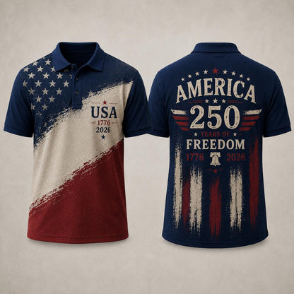 America 250 Years Of Freedom Polo Shirt Patriotic USA Polo Shirt July 4 Outfit