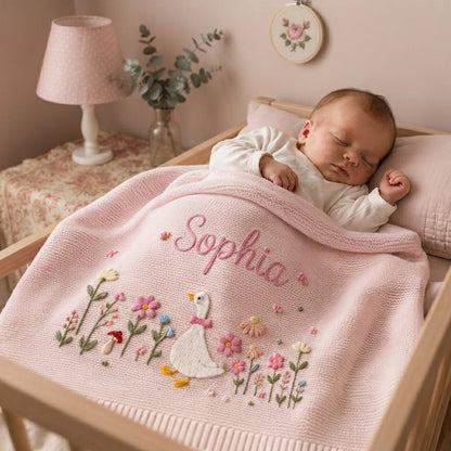 Personalized Embroidered Goose Baby Blanket with Name