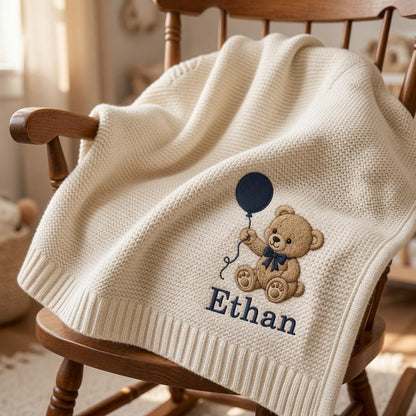 Personalized Teddy Bear Embroidered Baby Blanket