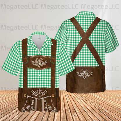 Oktoberfest Lederhosen Costume Shirt, German Bavarian Button Down Shirt