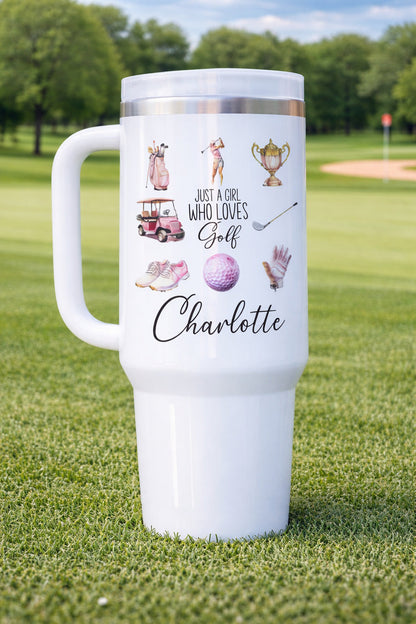 Just A Girl Who Love Golf Tumbler 40oz, Custom Golf Tumbler, Golf Club Tumblers, Printed Golf Tumblers With Handle, Mug Gift, Travel Cup TBGTP12