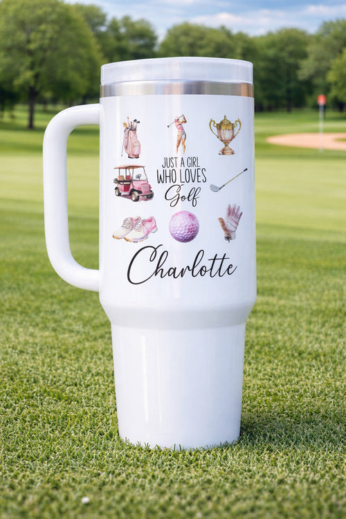 Just A Girl Who Love Golf Tumbler 40oz, Custom Golf Tumbler, Golf Club Tumblers, Printed Golf Tumblers With Handle, Mug Gift, Travel Cup TBGTP12