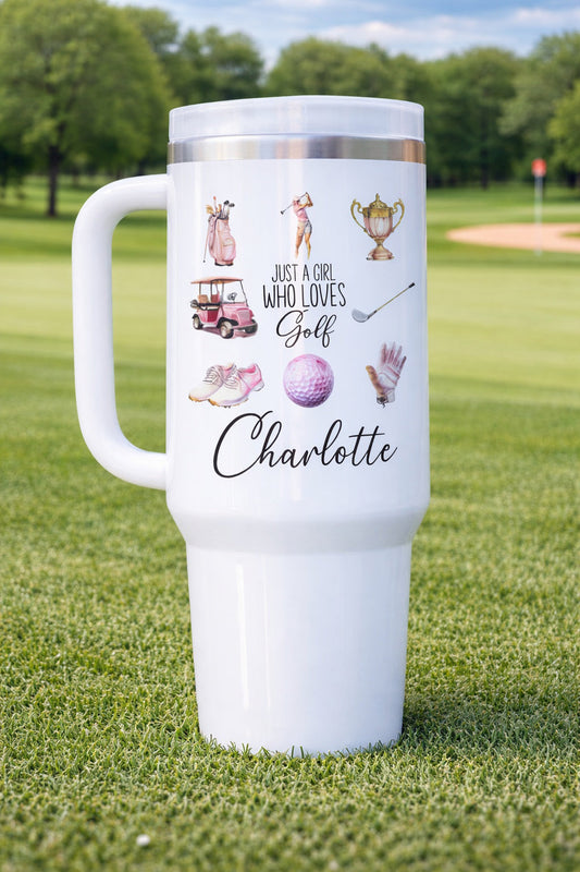 Just A Girl Who Love Golf Tumbler 40oz, Custom Golf Tumbler, Golf Club Tumblers, Printed Golf Tumblers With Handle, Mug Gift, Travel Cup TBGTP12