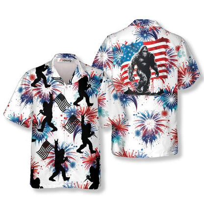 4th Of July Firework Bigfoot Hawaiian Shirts For Men - Primesty