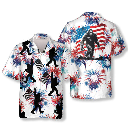 4th Of July Firework Bigfoot Hawaiian Shirts For Men - Primesty