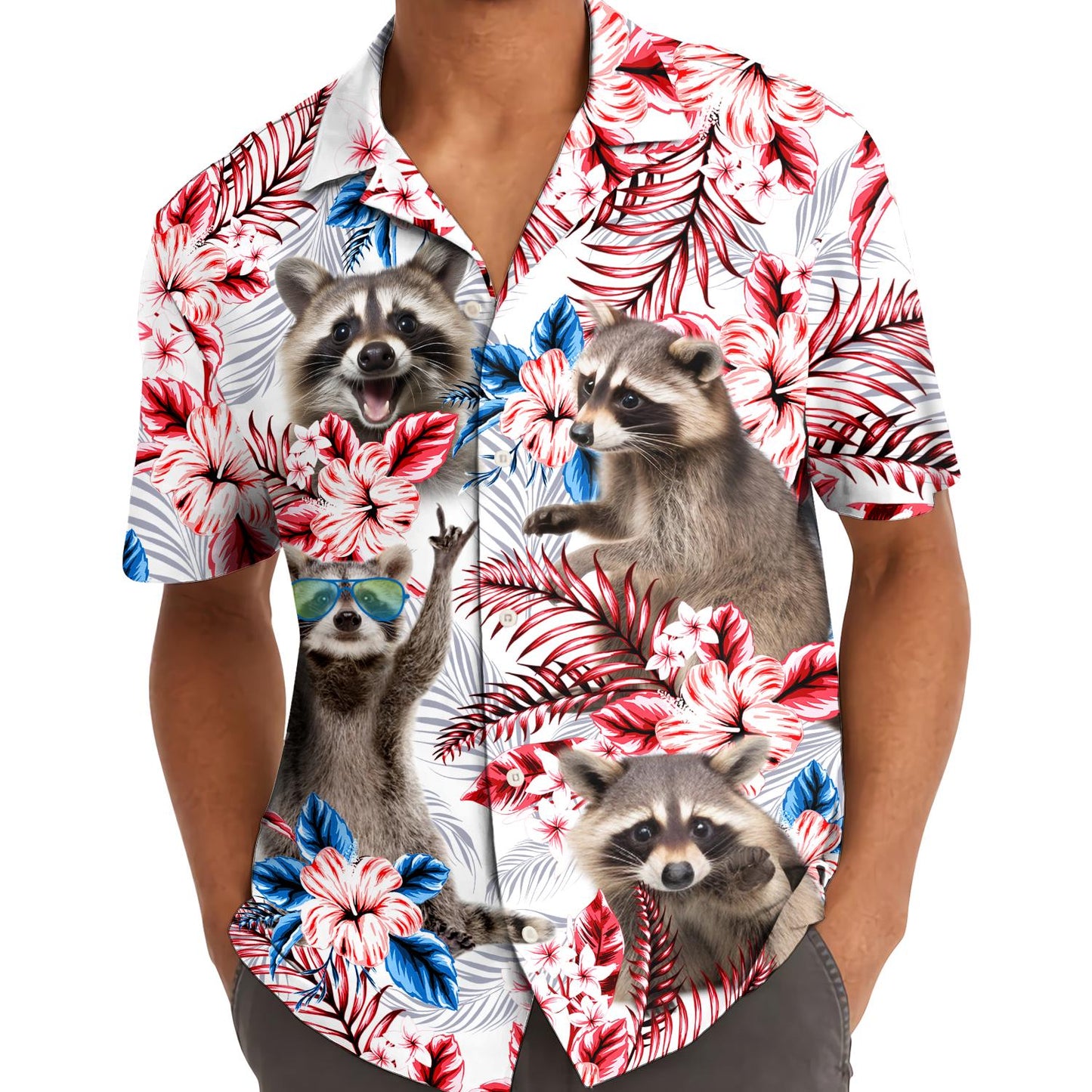Tropical Aloha Beach Button Down, Summer Raccoon Lover Gift