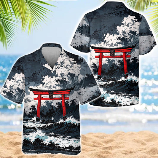 Caseyathletic Japanese Torii Wave Hawaiian Shirt