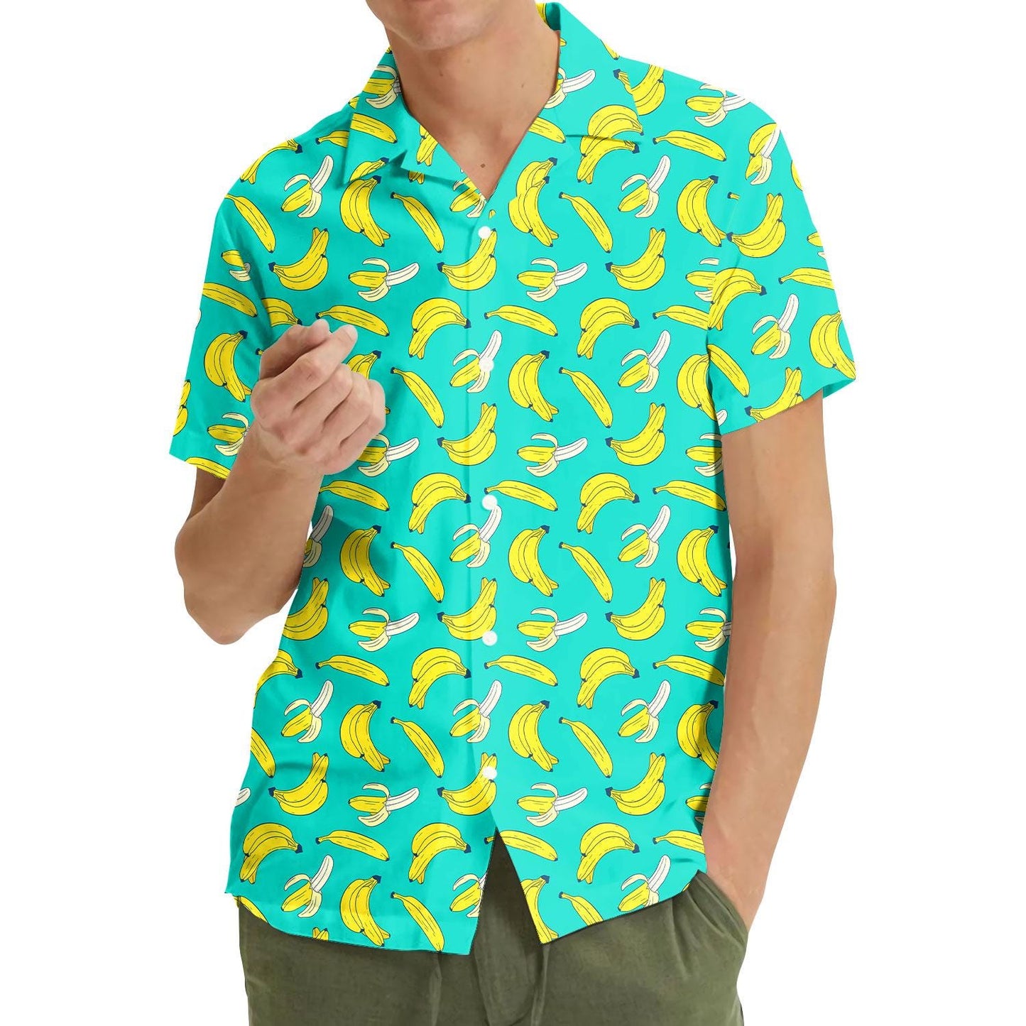 Banana Hawaiian Shirt, Tropical Print Button Down