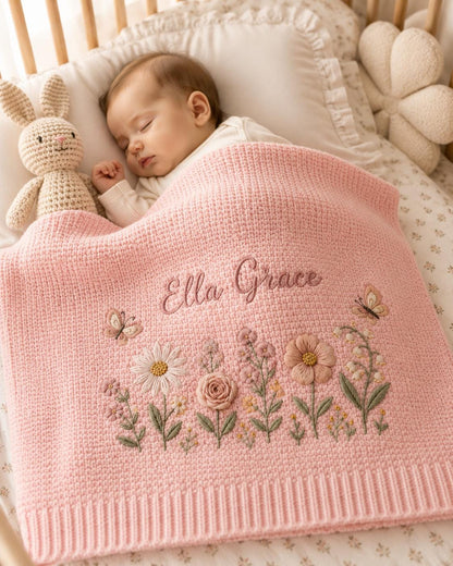 Personalized Floral Embroidered Baby Blanket