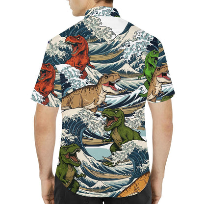 Dinosaur T-rex in Ocean Wave Shirt, Vacation Beach Shirt