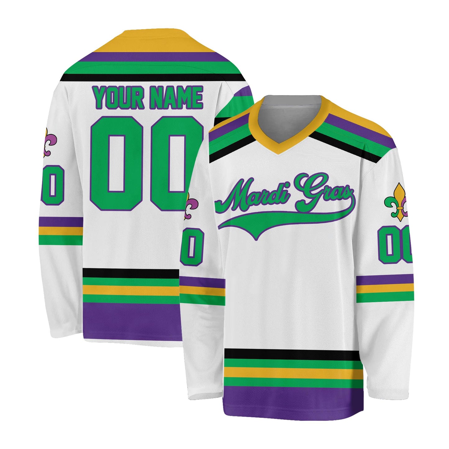 Personalized Mardi Gras Hockey Jersey, Custom Name Mardi Gras Hockey Jersey