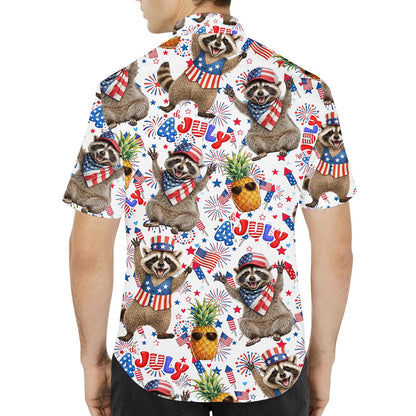 Raccoon & Pineapple Hawaiian Shirt, Patriotic USA Button Up Shirt