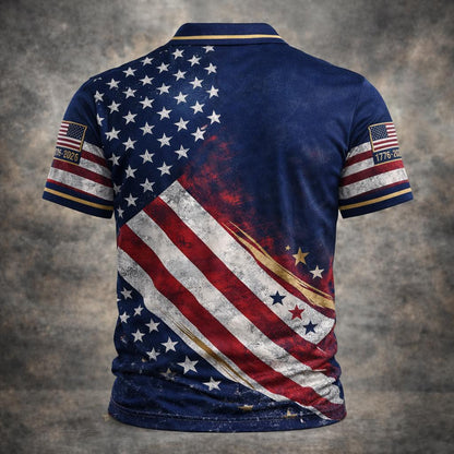 USA 250th Anniversary Couple Polo Shirt, American Flag 1776–2026 Patriotic Polo