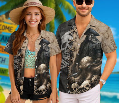 Pirates Skull Hawaiian Shirt, Octopus Shirt Men