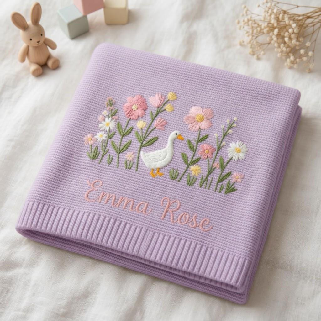 Personalized Embroidered Goose Floral Baby Blanket