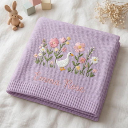 Personalized Embroidered Goose Floral Baby Blanket