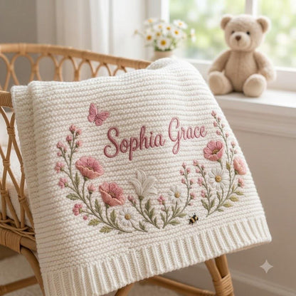 Personalized Embroidery Wildflower Baby Blanket Name