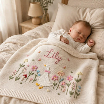Personalized Embroidered Goose Baby Blanket with Name