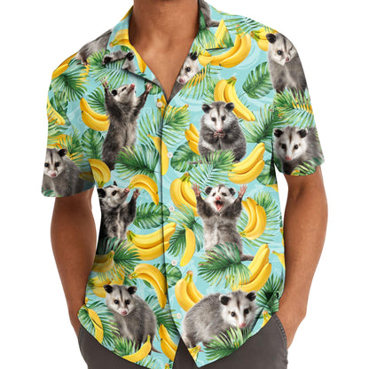 Opossum Hawaiian Shirt: Mens Banana Tropical Print, 80s Style