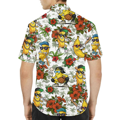 Banana Baseball Hawaiian Shirt Men Women Youth, Funny Tropical Fruit Sports Print