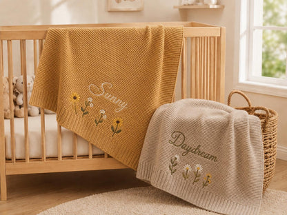Personalized Embroidery Baby Blanket Flower Custom Name