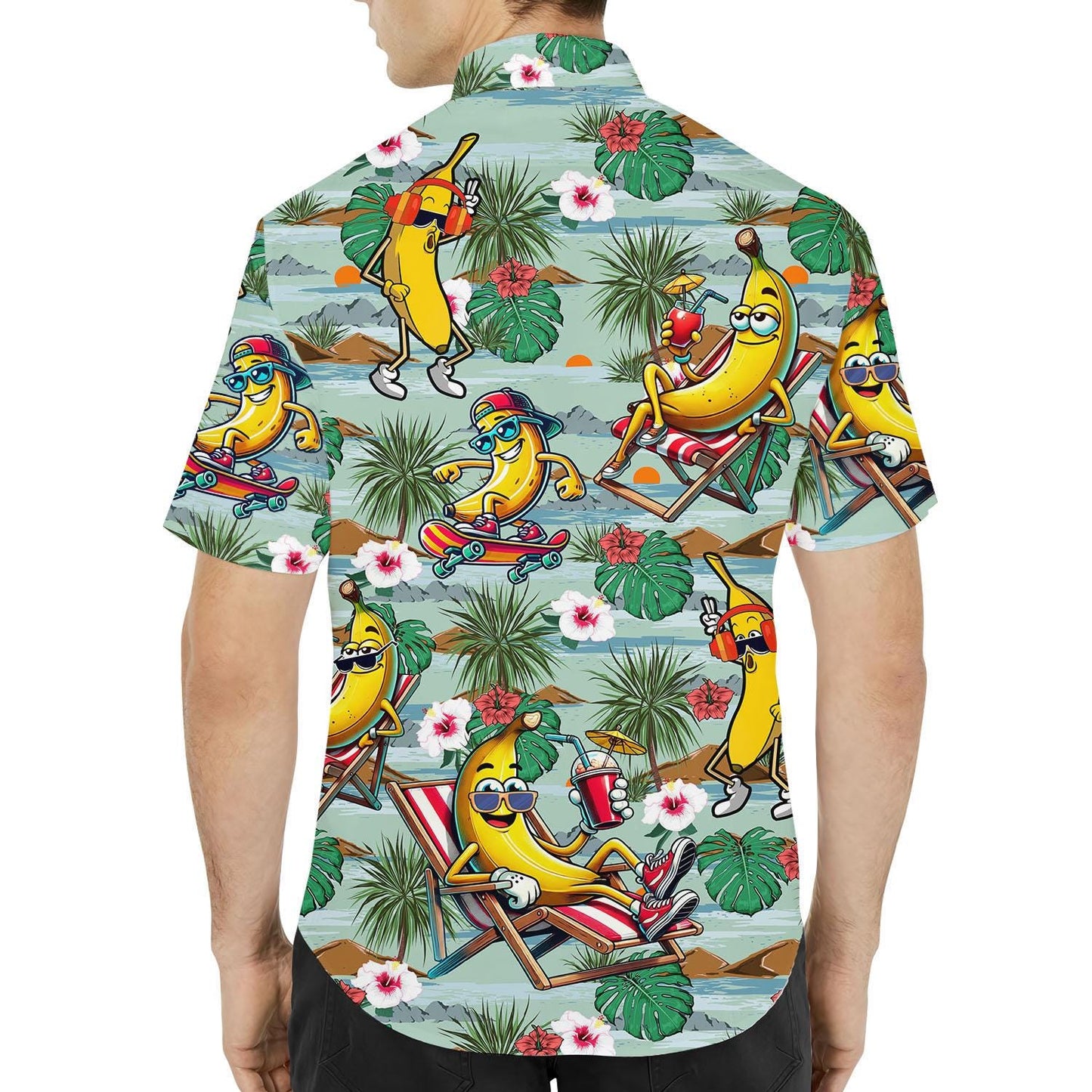 Banana Hawaiian Shirt for Men Women Youth, Tropical Banana Button Down Short Sleeve Shirt