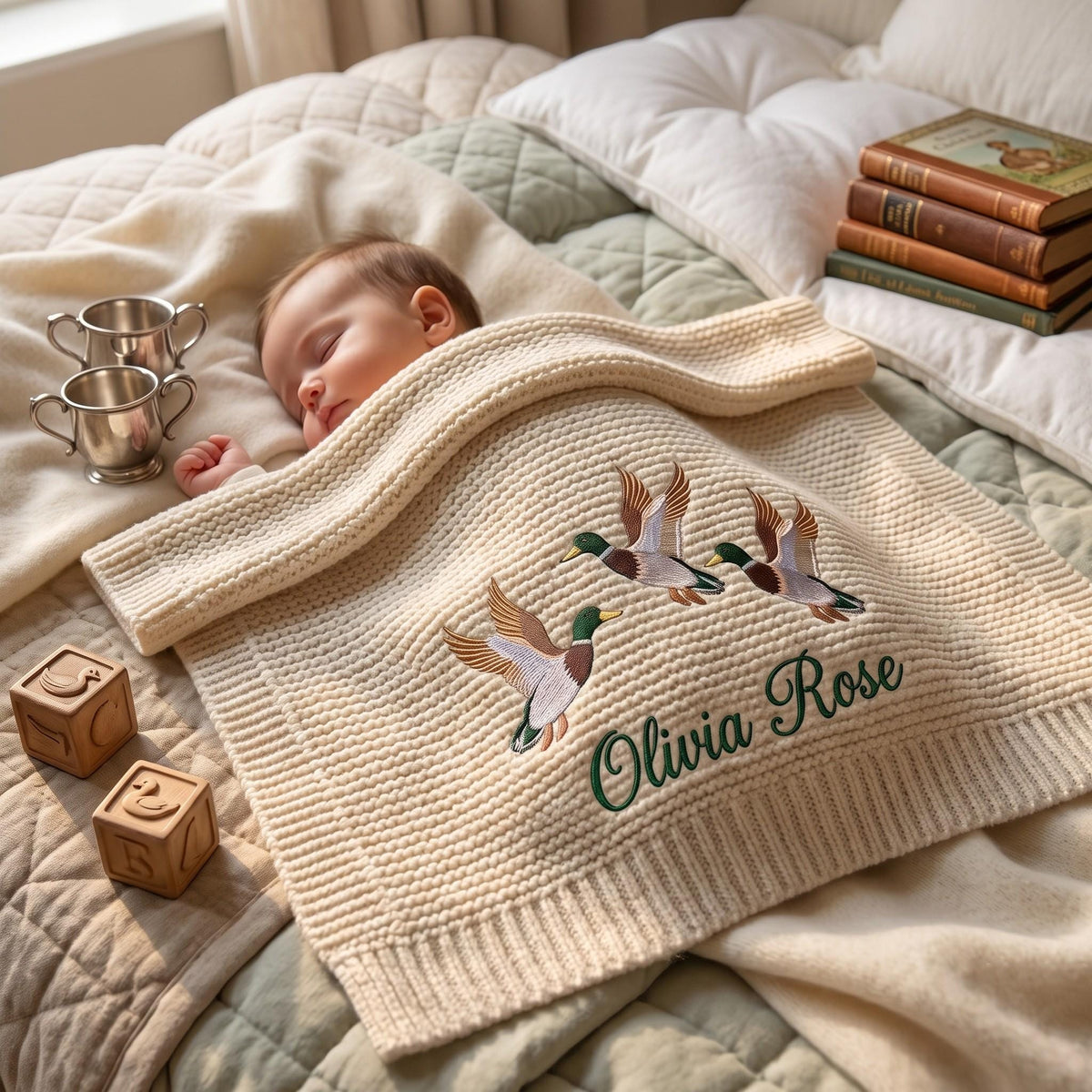 Personalized Mallard Duck Embroidered Baby Blanket