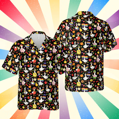 Rainbow Goose Hawaiian Shirt, LGBTQ Pride Shirt, Funny Goose Aloha Shirt