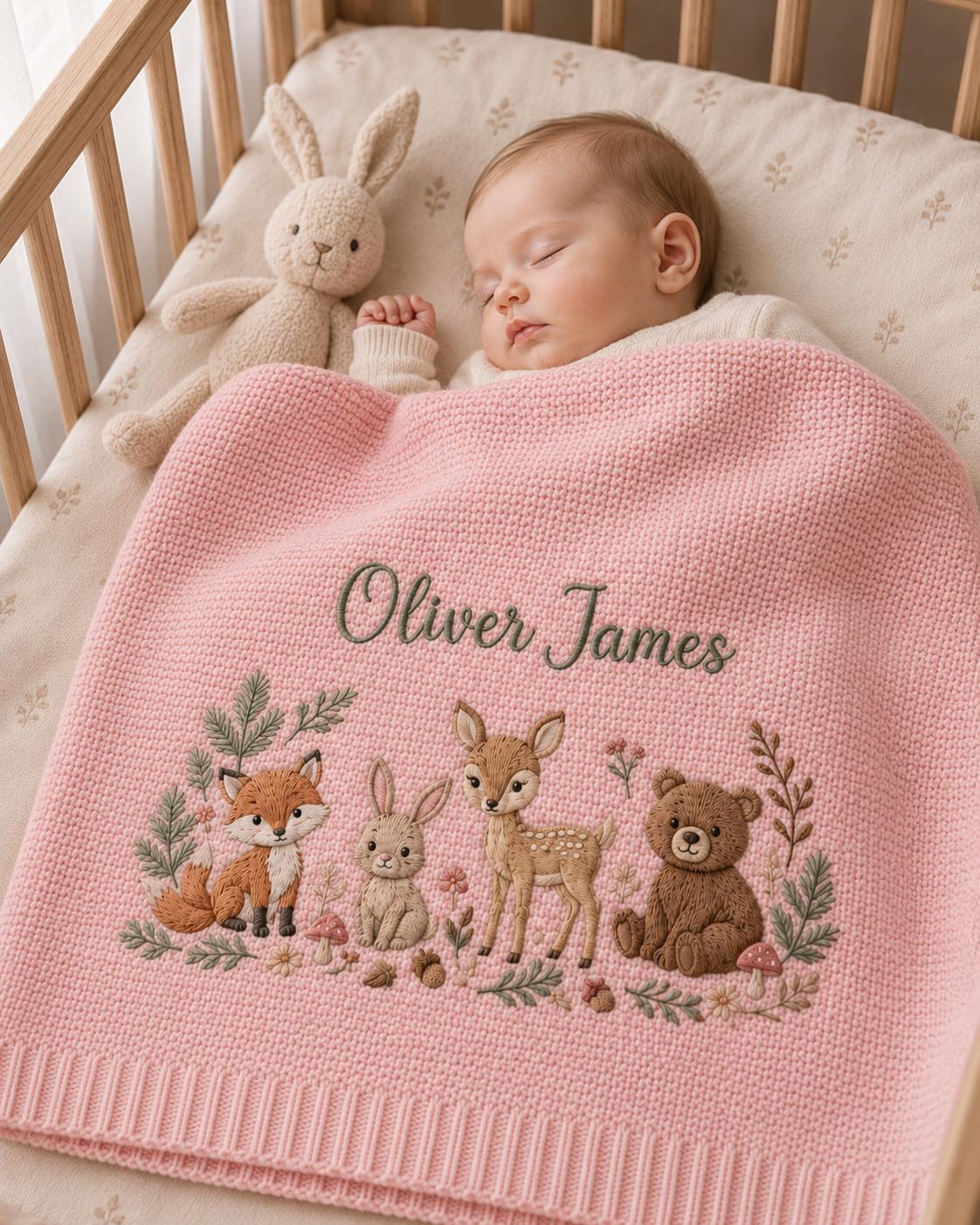 Personalized Woodland Embroidered Baby Blanket