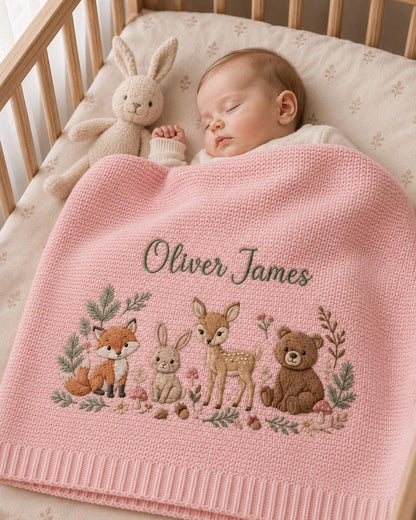 Personalized Woodland Embroidered Baby Blanket
