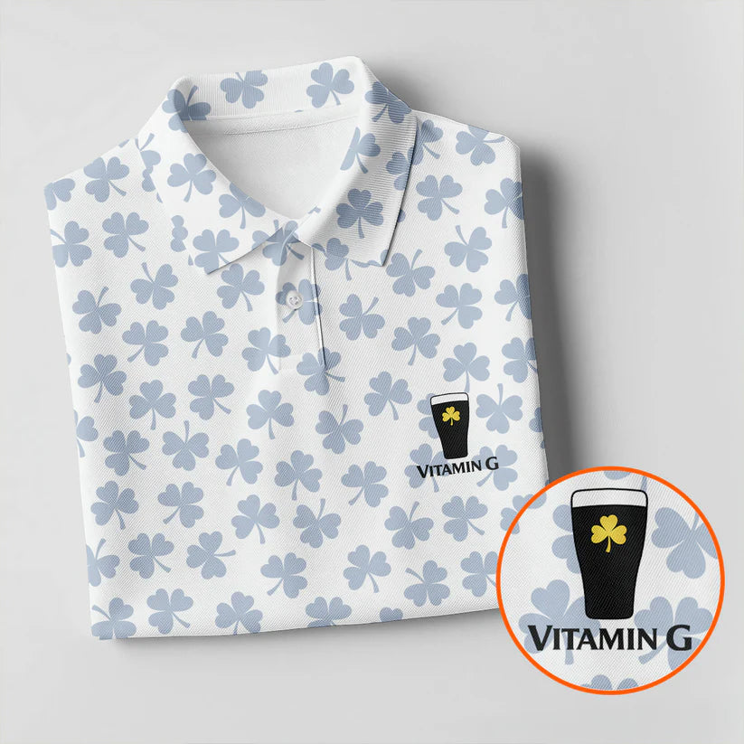 Vitamin G Shamrock Pattern Golf And Beer White Golf Shirt