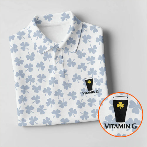 Vitamin G Shamrock Pattern Golf And Beer White Golf Shirt
